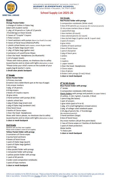  Supply List 2025-26 English